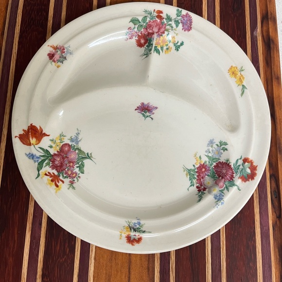 Gorgeous Vintage Restaurant 3 Section Plate Scammell Ivory Lamerton Made USA 10” - Picture 2 of 10